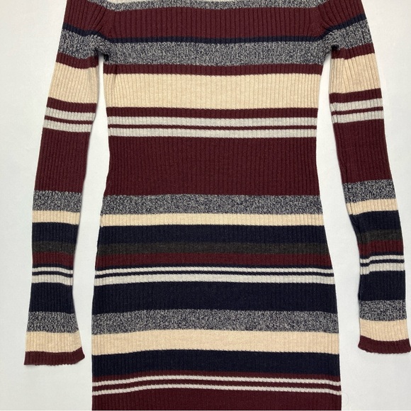 LOGG Striped Midi Sweater Dress w/ Crew Neck in Wool Blend Rib Knit Small - Picture 4 of 11